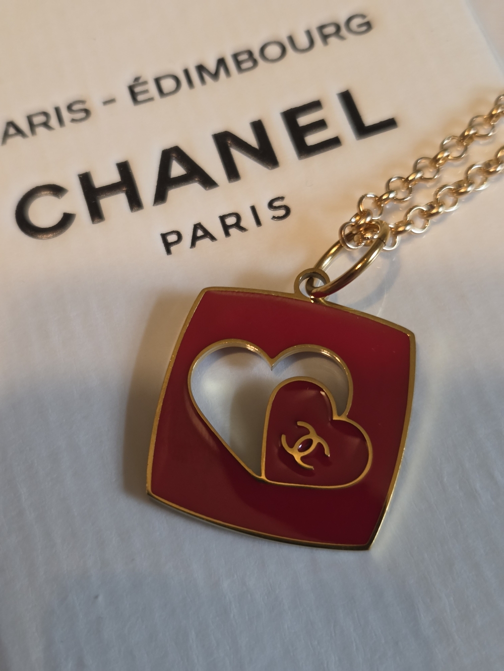 CHANEL Red Heart Double Pendant